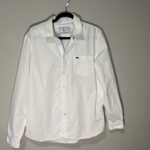 Mens Lacoste White Button Down Dress Shirt - Size Large